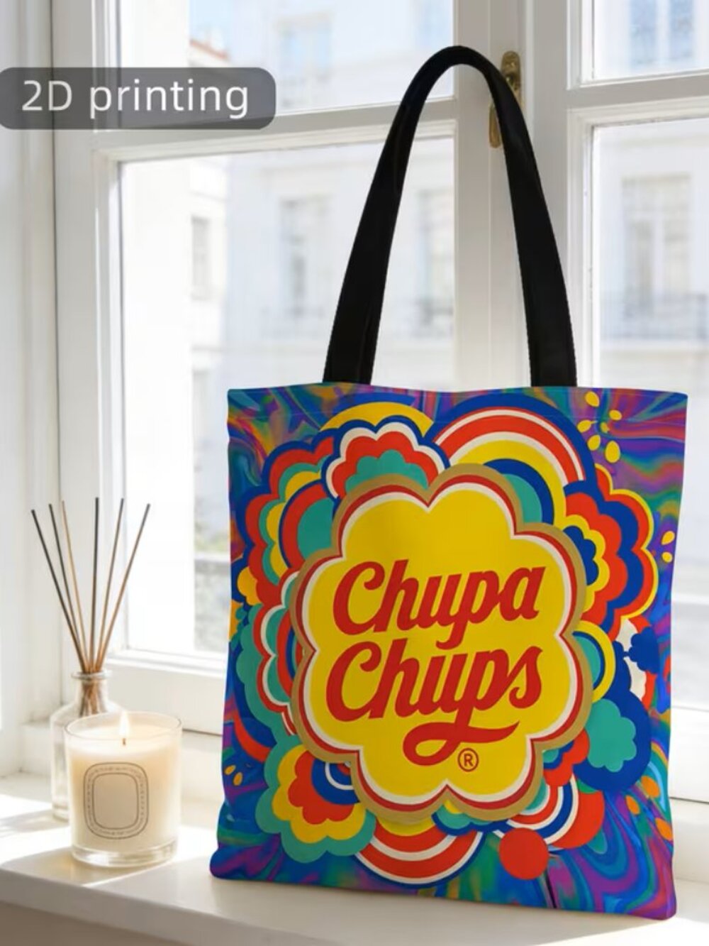 New Soft Polyester 2D Printed Retro Novelty Tote Bag 13 x 15~ Chupa Chups
